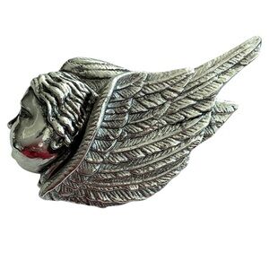 Rebecca Collins Cherub Angel Wing Scarf Holder Ring Pendant Silver Vtg